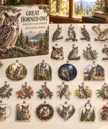 Great Horned Owl 24-Day Countdown — Bold Acrylic Great Horned Owl Charms For Advent, Ornaments & Gifts , Wildlife Enthusiast Set