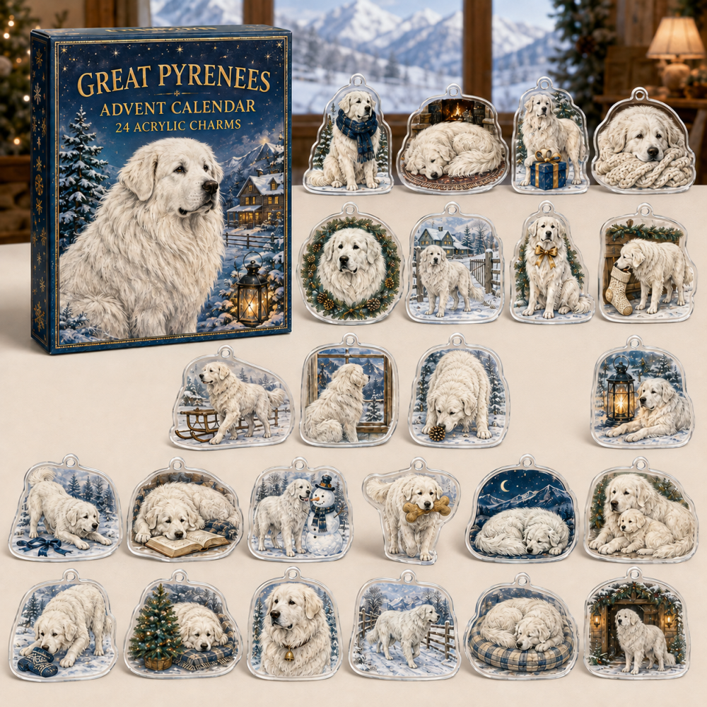 Great Pyrenees Winter Advent Calendar — 24 Gentle Acrylic Pyrenees Charms, Heartfelt Holiday Gift For Large-Breed Lovers