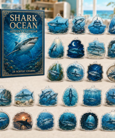 Great White Shark Ocean Countdown — 24 Acrylic Charm Advent Calendar For Marine Fans, Unique Holiday Gifts