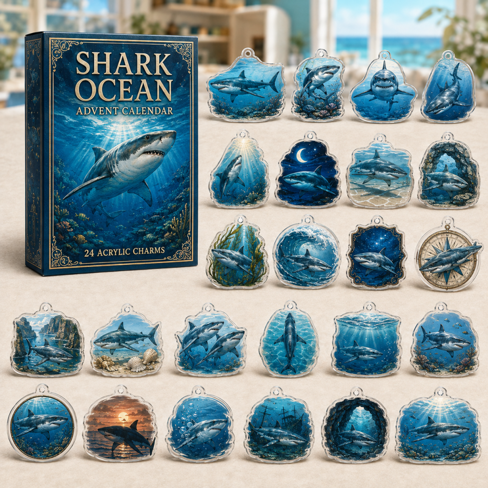 Great White Shark Ocean Countdown — 24 Acrylic Charm Advent Calendar For Marine Fans, Unique Holiday Gifts