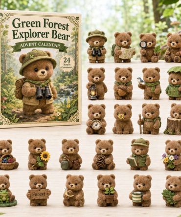 2026 Green Forest Explorer Bear Countdown Calendar — 24 Adventure-Themed Acrylic Charms, Kids & Nature Gift