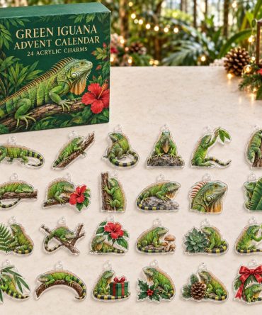 Green Iguana Advent Calendar - 24 Acrylic Charm Surprises, Tropical Reptile Countdown Gift For Iguana Fans & Collectors