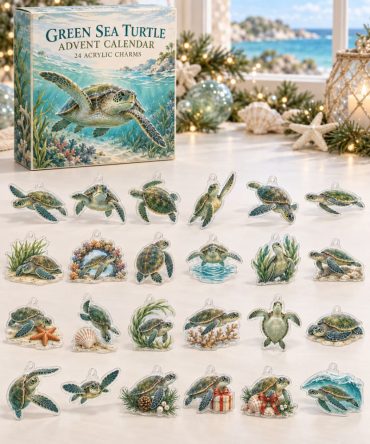 Premium 24-Piece Green Sea Turtle Advent Countdown Calendar — Acrylic Charm Set For Ocean Lovers & Holiday Gift Surprises