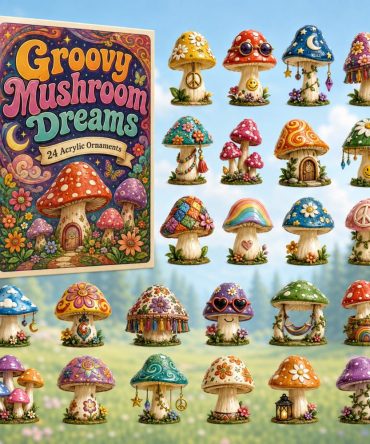 Groovy Mushroom Dreams 24-Day Advent Calendar — Retro Acrylic Mushroom Charms, Boho Holiday Countdown Gift & Stocking Stuffer