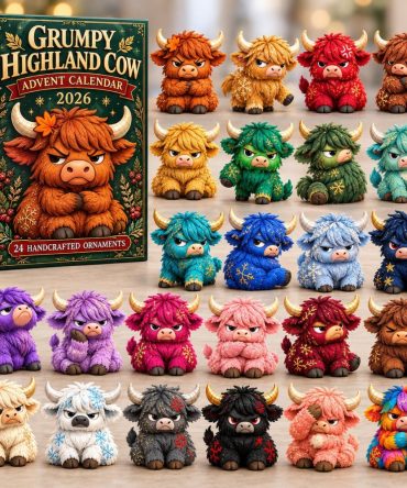 2026 Grumpy Highland Cow Countdown Calendar – 24-Day Acrylic Charms, Humorous Scottish Cow Ornaments & Unique Holiday Gift