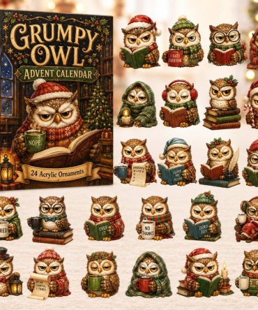 Grumpy Owl 24-Day Advent Calendar — Whimsical Acrylic Owl Charms, Funny Holiday Countdown Gift For Kids & Bird Enthusiasts
