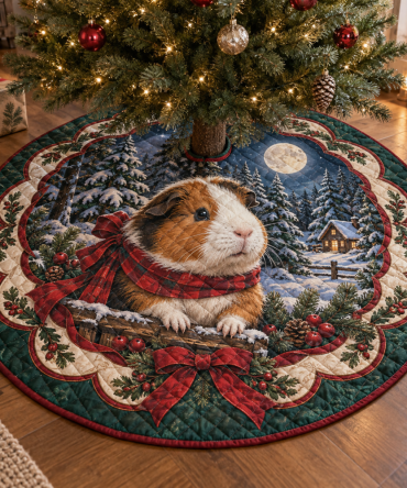 Guinea Pig Holiday Tree Skirt — Quilted, Reversible Plush Mat With Adorable Cavy Art, Easy-Care & Perfect Small Pet Gift