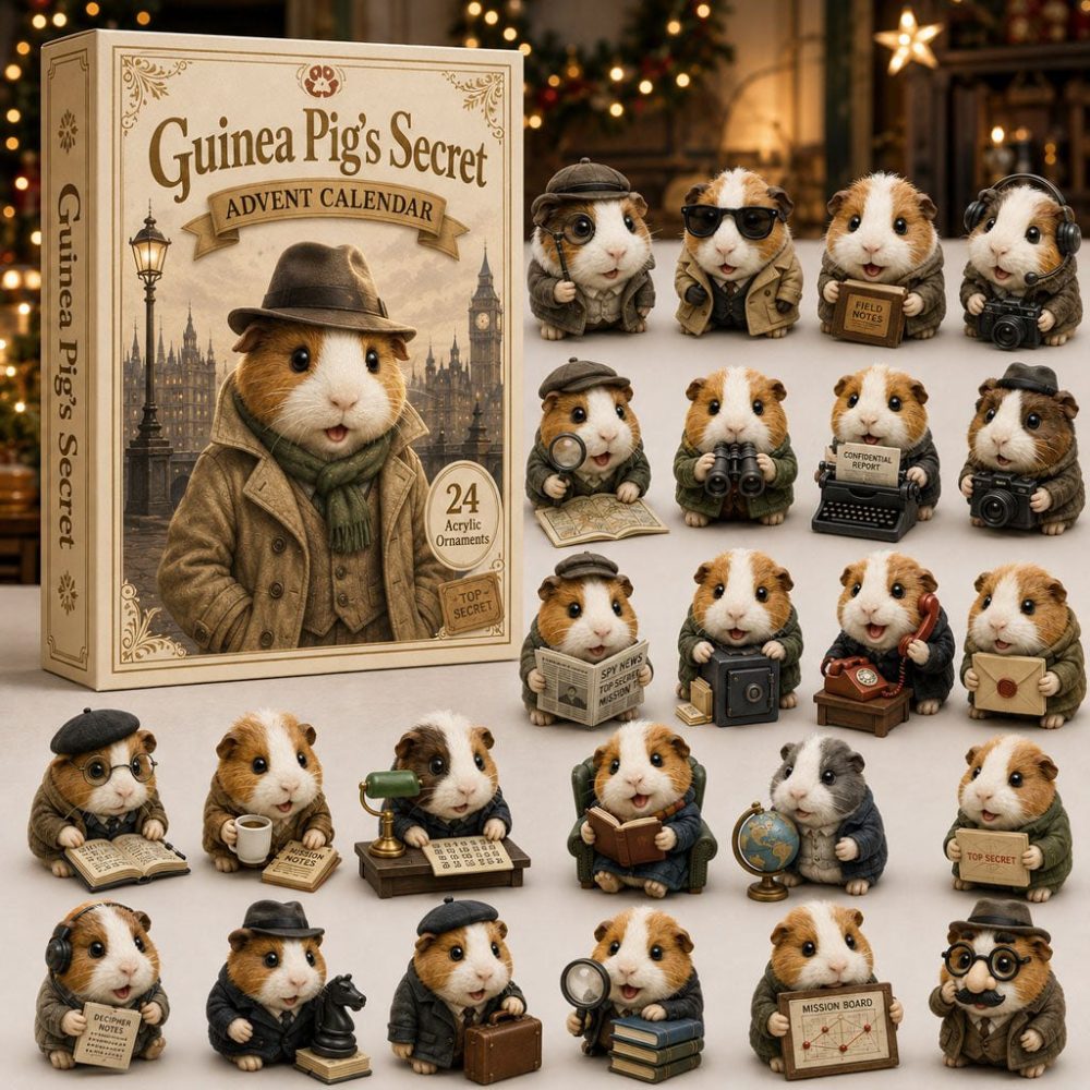 Guinea Pig Secret Agent 24-Day Advent Calendar — Spy-Themed Acrylic Charms, Cute Holiday Countdown Gift For Pet Lovers & Kids