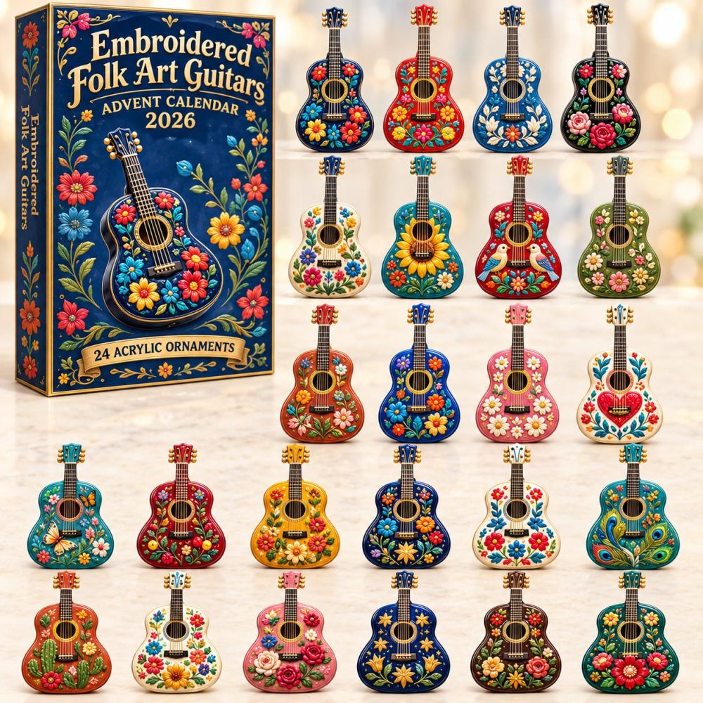 Country Rhythm Guitar Advent Calendar - 24-Day Acrylic Music Charms, Rustic Holiday Countdown For Country Music Fans