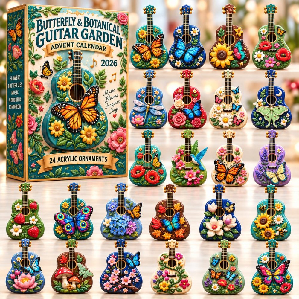 Vintage Guitar Groove Holiday Advent Calendar - 24-Day Acrylic Guitar Charms, Music Lover Countdown Gift