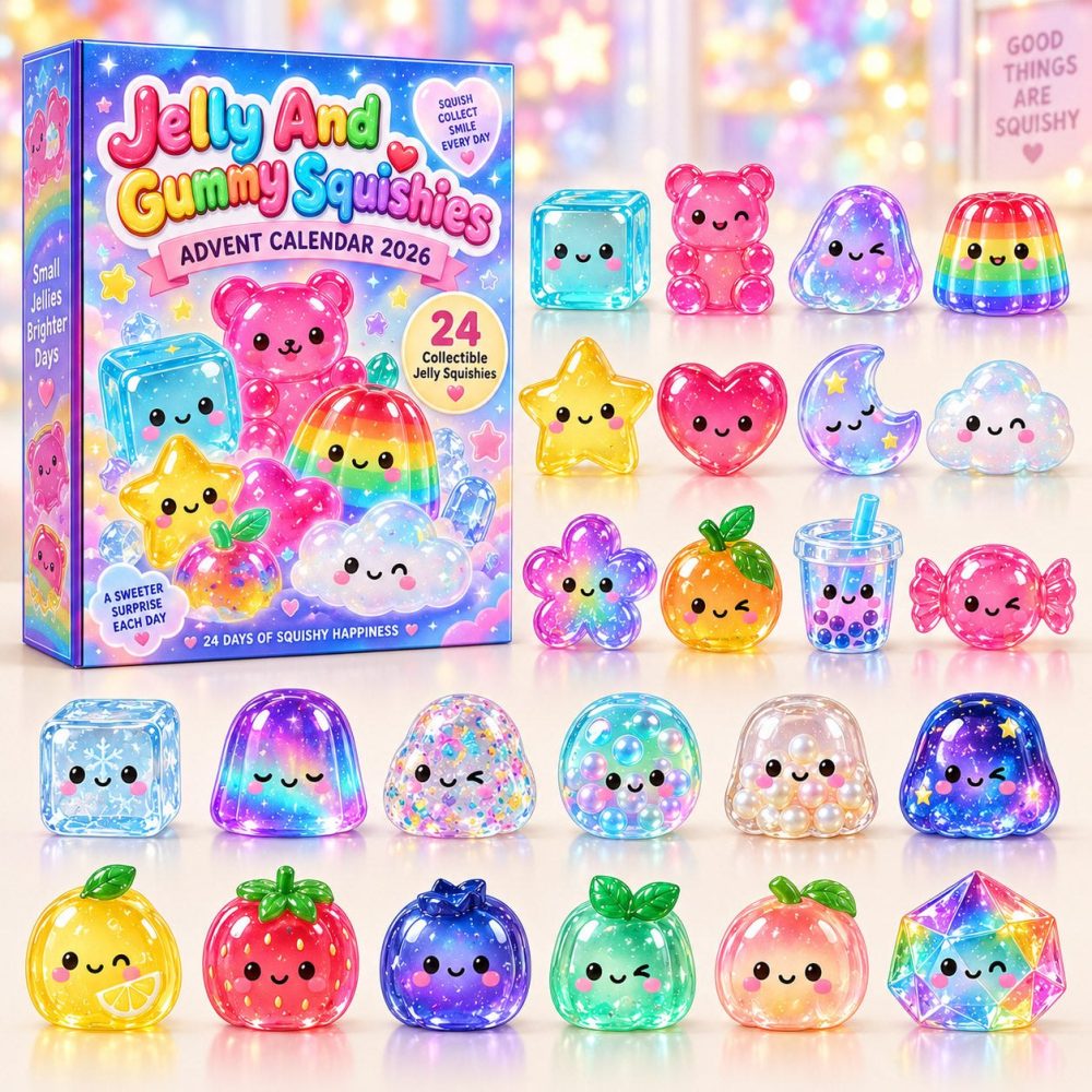 Gummy Squishy Surprise Countdown 2026 — 24-Day Advent Calendar With Collectible Acrylic Charms, Fun Stocking Stuffer