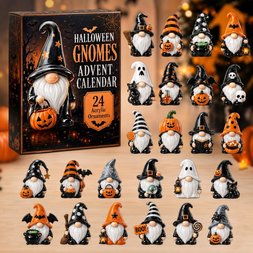 Halloween Gnomes 24-Day Countdown Calendar With 24 Acrylic Keepsakes — 2026 Haunted-Season Decor & Gift Set For Kids And Collectors