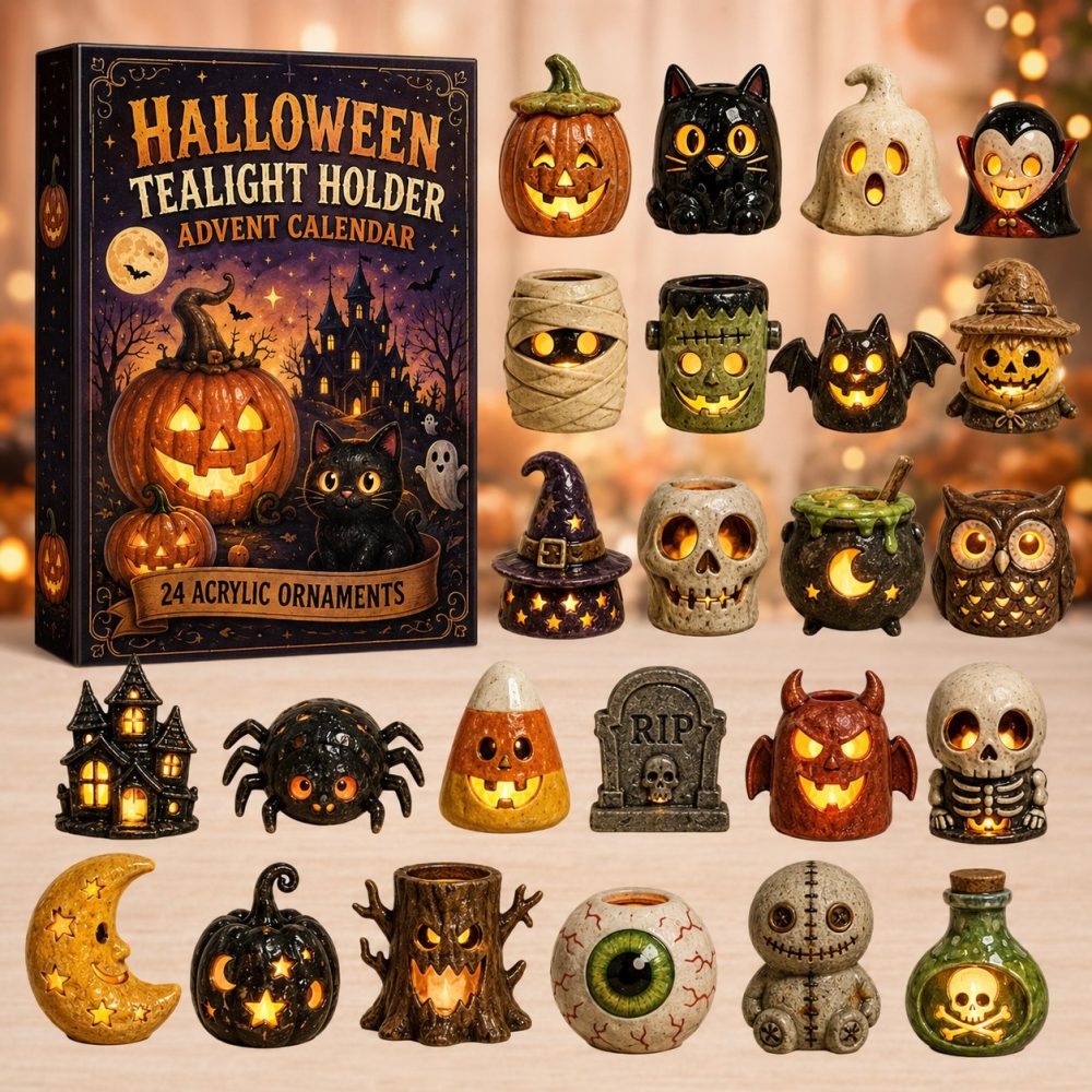 2026 Halloween Tealight Holder Countdown Calendar — 24 Spooky Mini Tealight Acrylic Charms, Seasonal Home Decor