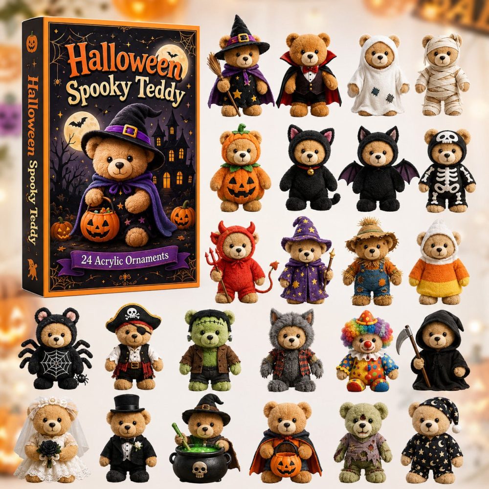 Halloween Spooky Teddy 2026 Countdown — 24-Day Haunted Teddy Bear Advent With Acrylic Charms, Cute & Creepy Seasonal Gift
