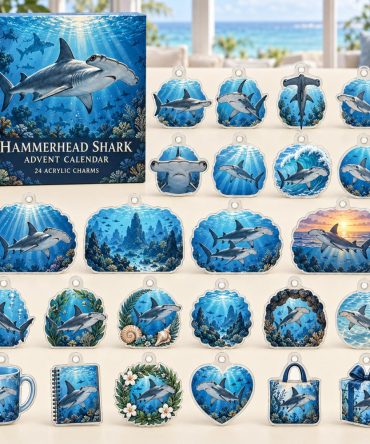 Hammerhead Shark 24-Day Holiday Advent Calendar — 24 Collectible Acrylic Ocean Charms, Unique Shark Gift For Kids & Adults