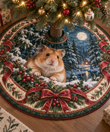 Hamster Holiday Tree Skirt — Plush Quilted Mat With Cute Rodent Design, Reversible & Machine-Washable, Ideal Pet Lover Gift