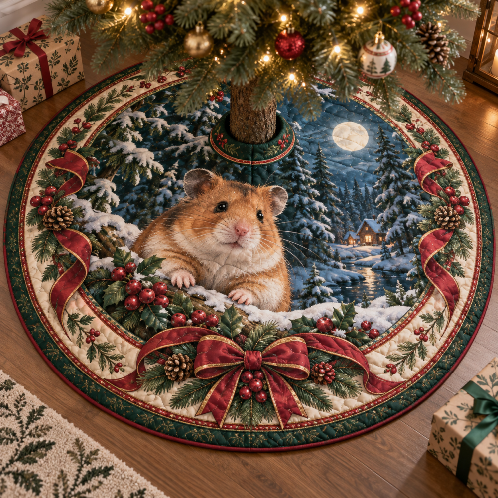 Hamster Holiday Tree Skirt — Plush Quilted Mat With Cute Rodent Design, Reversible & Machine-Washable, Ideal Pet Lover Gift