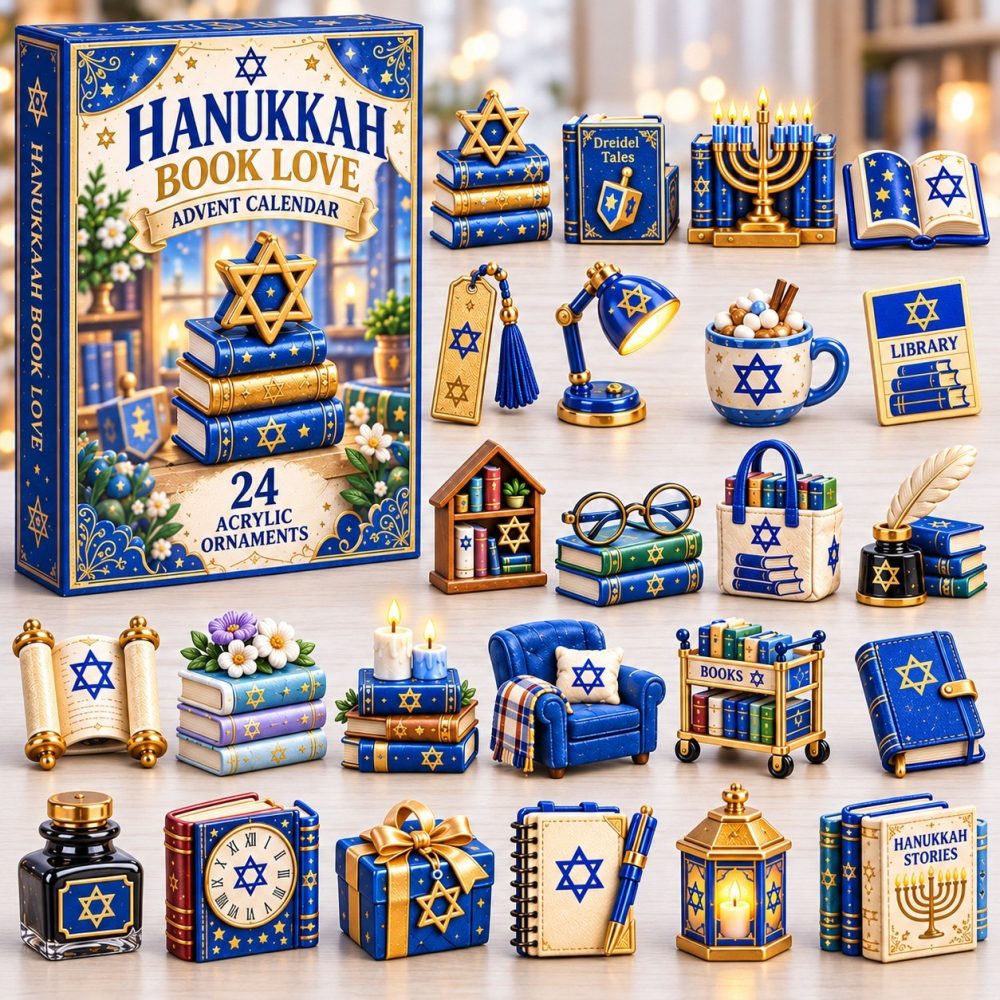 2026 Hanukkah Bookish Advent Calendar — 24 Literary Acrylic Charms, Story & Reading-Themed Countdown For Bibliophiles