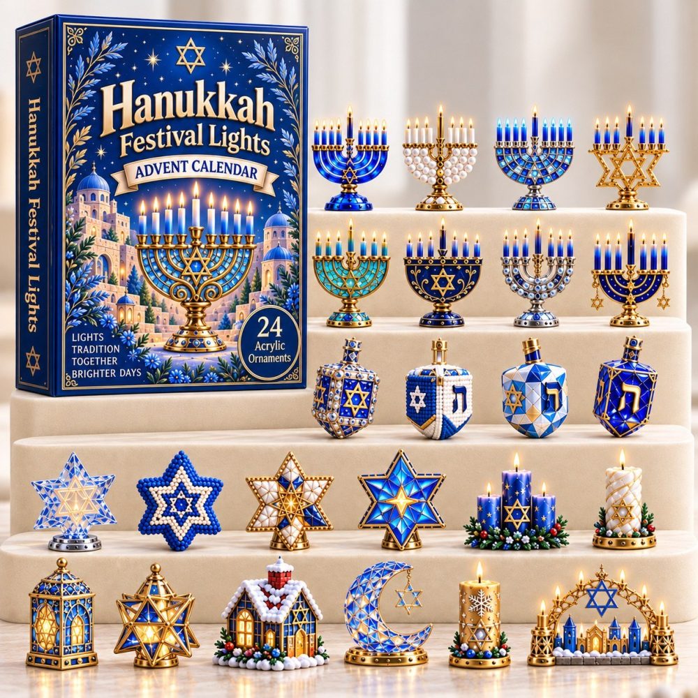 2026 Hanukkah Festival Light Advent Calendar — 24 Illuminated Acrylic Charms, Menorah-Themed Countdown Gift