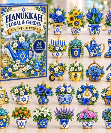 Hanukkah Floral & Garden 24-Day Festival Countdown — Acrylic Menorah & Floral Charms, Family-Friendly Jewish Holiday Gift 2026