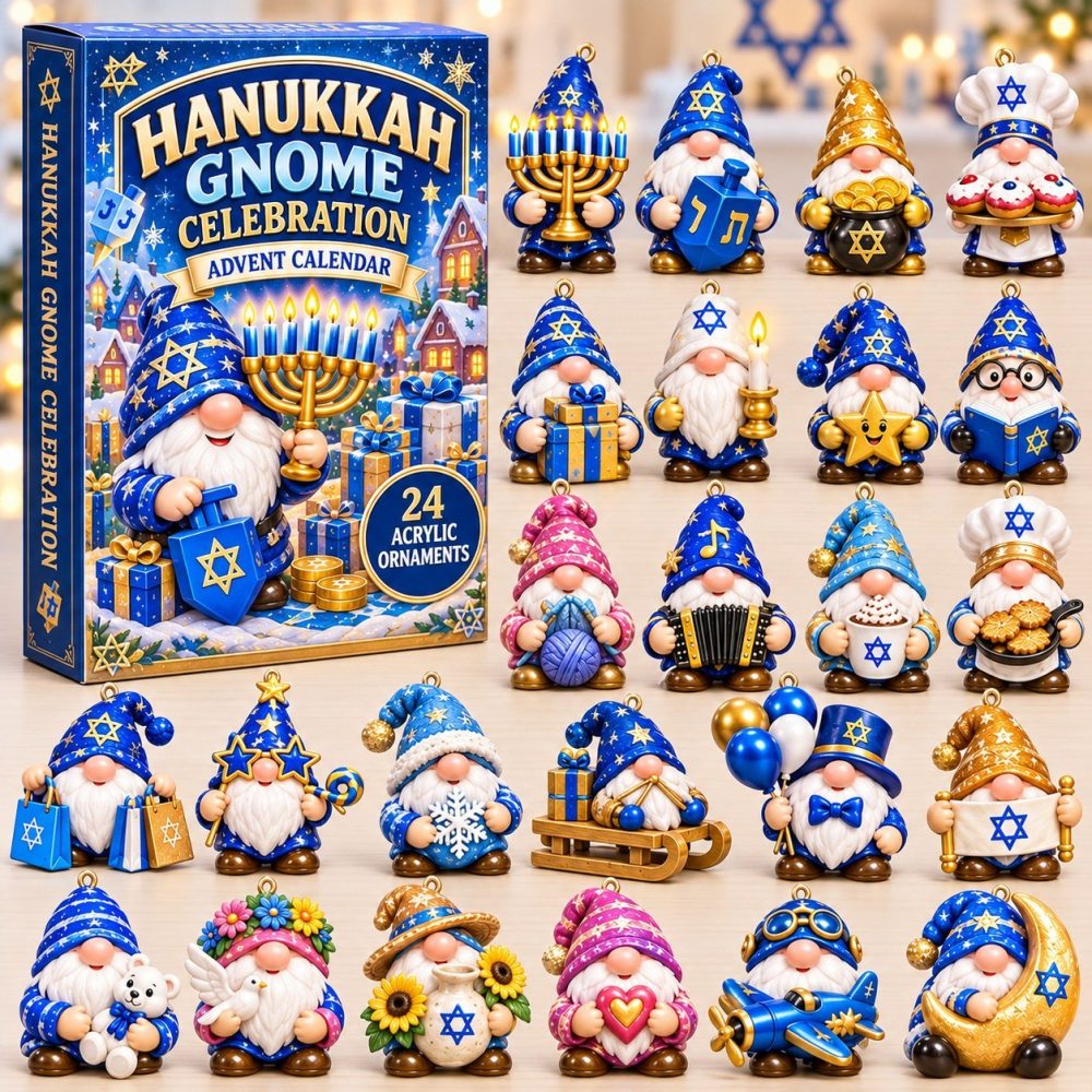 2026 Hanukkah Gnome Celebration Advent Calendar — 24 Acrylic Gnome Charms, Festive Countdown Gift For Families