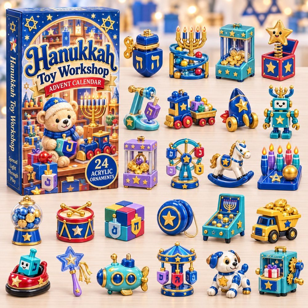 2026 Hanukkah Toy Workshop Advent Calendar — 24 Acrylic Charms, Festive Menorah & Toy-Themed Countdown For Kids