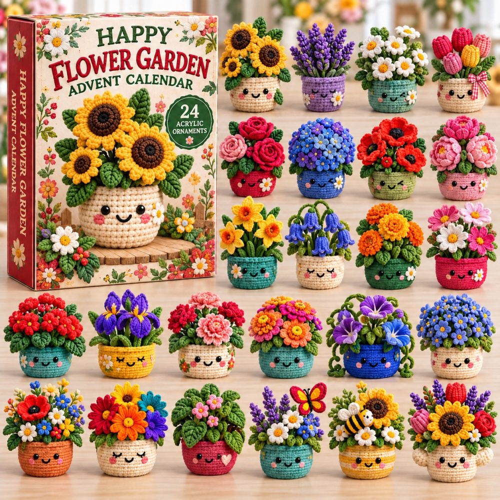 Happy Crochet Pot Countdown Calendar 2026 — 24 Cute Plant & Crochet Acrylic Charms, Cheerful Holiday Gift For Crafters