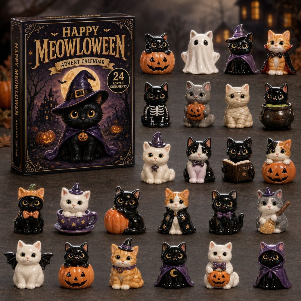 Happy Meowloween 2026 Advent Calendar — 24-Day Acrylic Cat Charm Countdown, Spooky Cute Halloween Gift For Cat Lovers