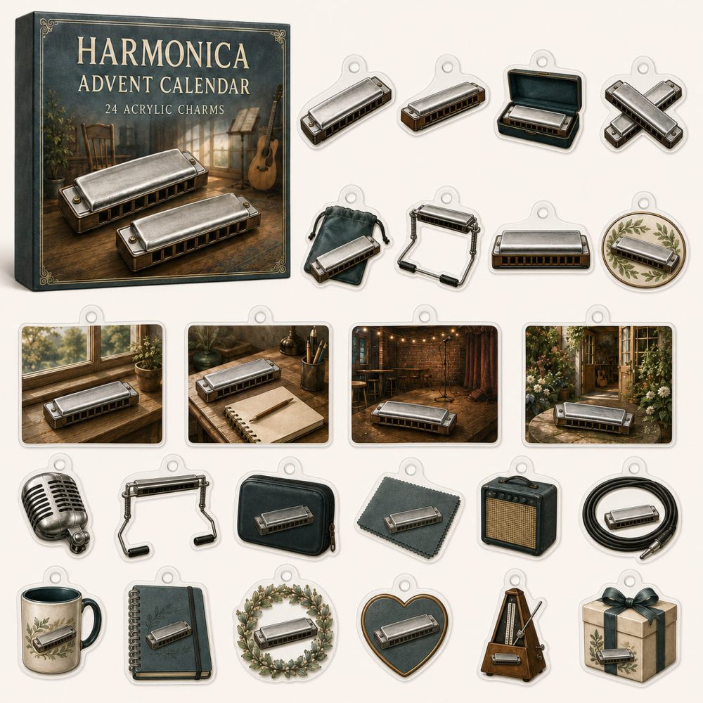 Harmonica 24-Day Charm Advent Calendar - Acrylic Miniature Music Charms For Harmonica Players & Fans , Holiday Countdown Gift Set