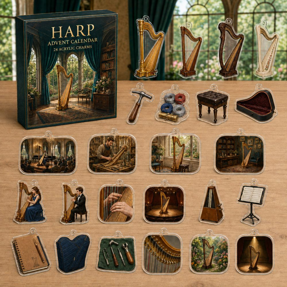 24-Day Harp Musical Charm Countdown — Elegant Acrylic Harp Charms Advent Set, Perfect Holiday Present For Musicians & Enthusiasts