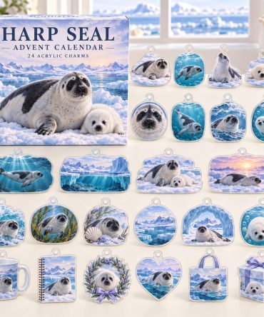 Harp Seal 24-Day Holiday Advent Calendar — 24 Collectible Acrylic Arctic Charms, Adorable Seal-Themed Countdown Gift