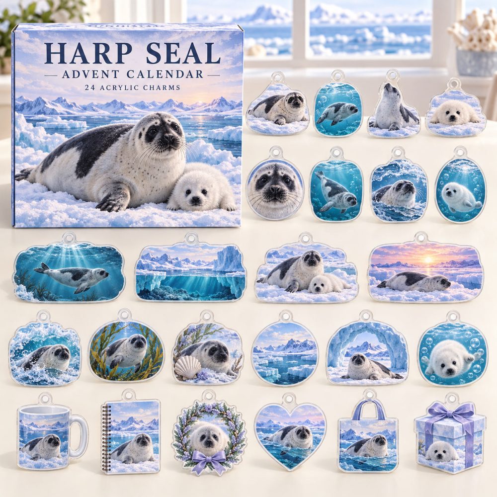 Harp Seal 24-Day Holiday Advent Calendar — 24 Collectible Acrylic Arctic Charms, Adorable Seal-Themed Countdown Gift