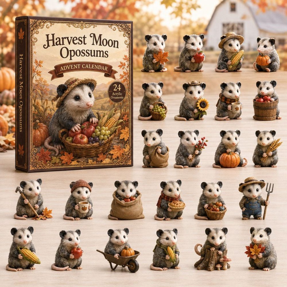 Harvest Moon Opossum Advent Calendar 2026 — 24-Day Acrylic Charm Countdown, Whimsical Night Critter Gift Set & Collectible Display