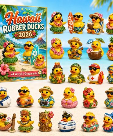 2026 Hawaii Rubber Duck Tropical Countdown Calendar — 24-Day Acrylic Duck Charms, Playful Beachy Gift For Kids & Collectors