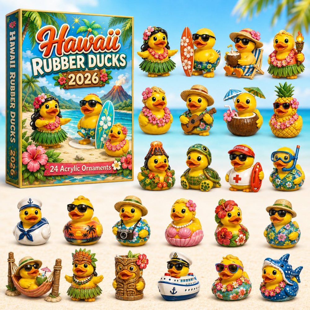 2026 Hawaii Rubber Duck Tropical Countdown Calendar — 24-Day Acrylic Duck Charms, Playful Beachy Gift For Kids & Collectors