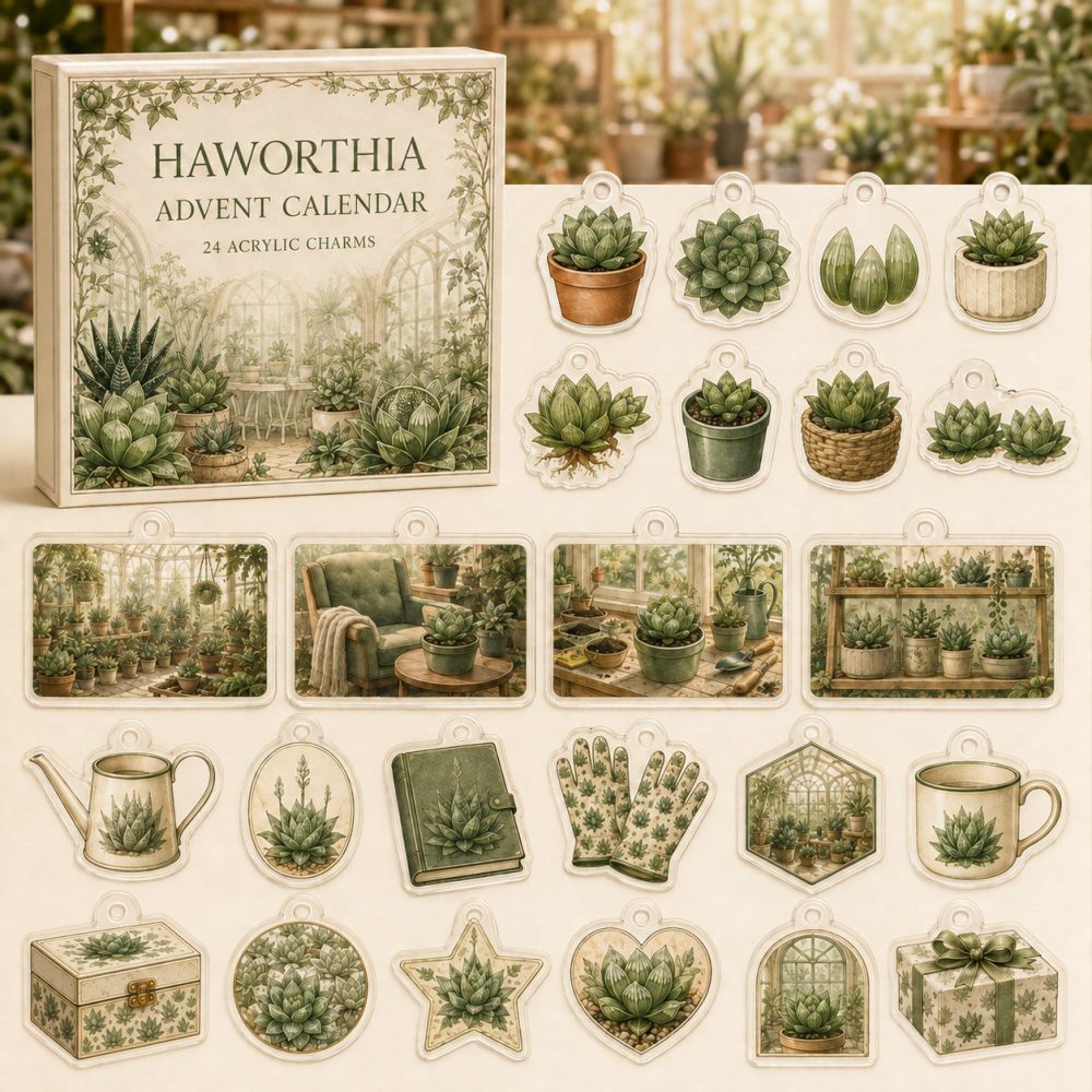 Haworthia 24-Day Acrylic Charm Holiday Countdown - Plant Lover Gift, Mini Charms & Home Decor
