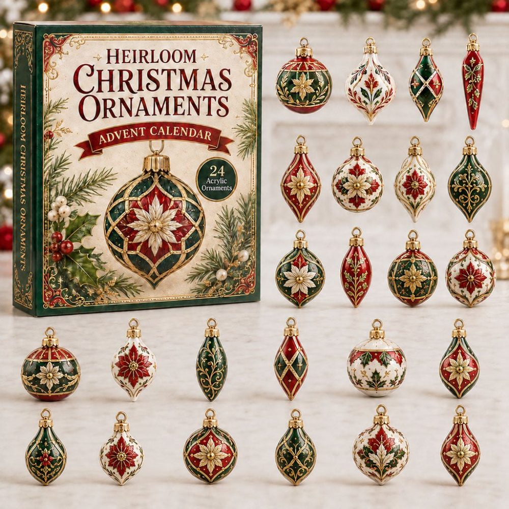 2026 Heirloom Christmas Vintage Countdown Calendar — 24 Classic Acrylic Heirloom Ornaments, Timeless Family Holiday Gift