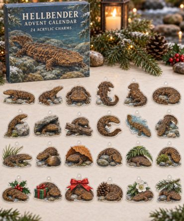 Hellbender Advent Calendar - 24 Surprise Acrylic Charms, Unique Amphibian Countdown Gift For Nature & Reptile Enthusiasts
