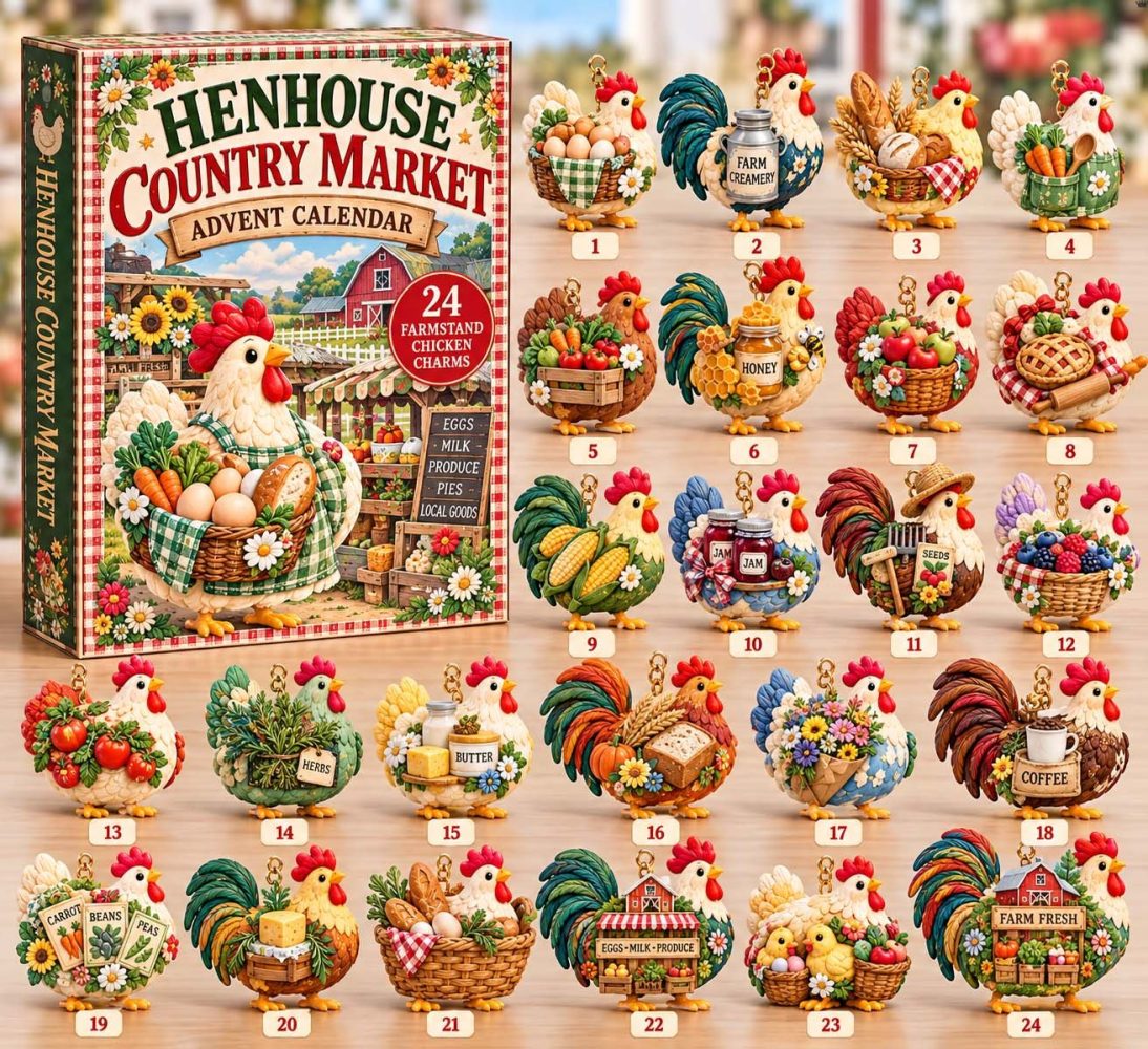 2026 Henhouse Country Market Advent Calendar - 24-Day Acrylic Charms, Rustic Farmhouse Holiday Countdown & Market-Themed Gift