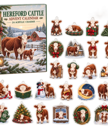 Hereford Cattle Holiday Countdown Bundle — 24 Acrylic Charm Collection For Ranch & Farm Fans, Festive Advent Ornaments & Gifts