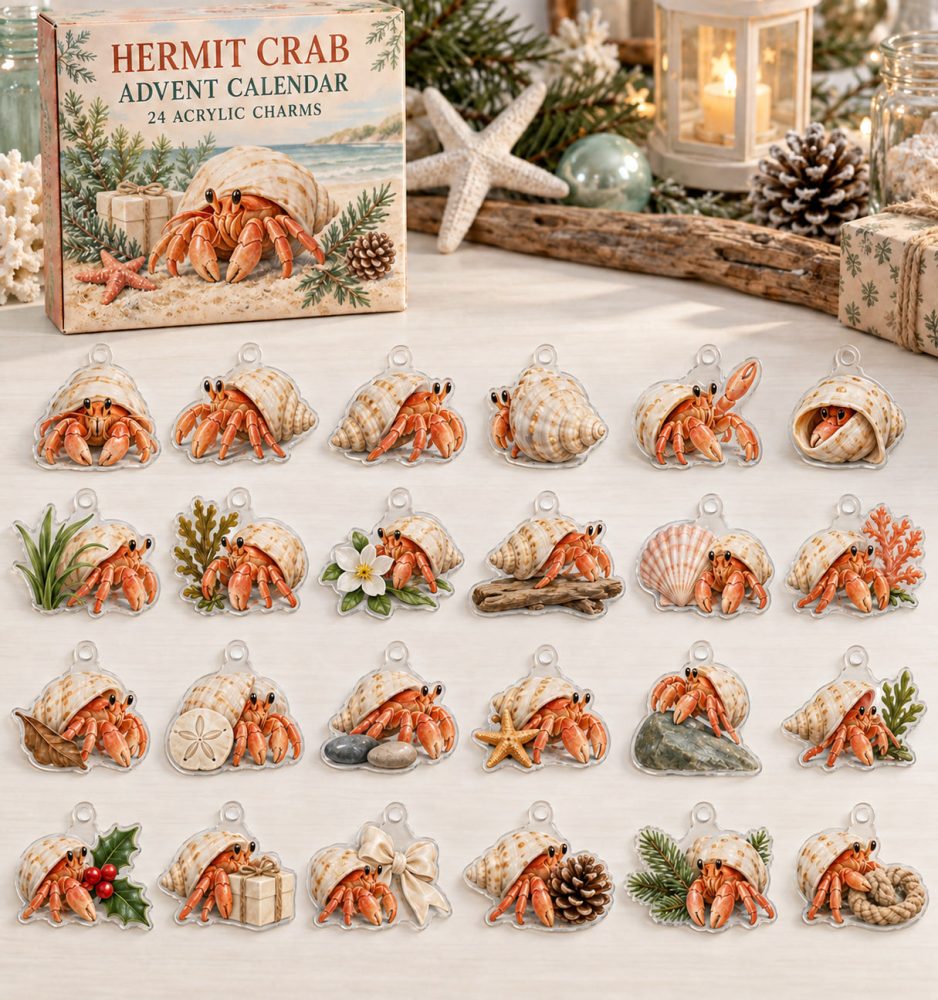 Hermit Crab Adventure Advent Calendar — 24 Playful Acrylic Shell & Crab Charms, Beach-Themed Countdown Gift For Kids & Collectors