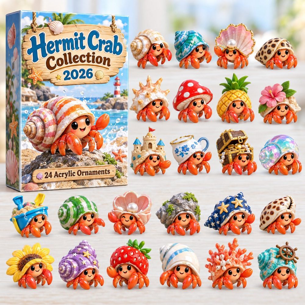 Hermit Crab Collection Advent 2026 - 24 Acrylic Hermit Crab Charms, Ocean-Inspired Countdown & Gift Set