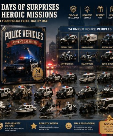 Mini Police Vehicles Fleet Advent Calendar 2026 – 24-Day Miniature Model Set With Acrylic Charms, Collectible Emergency Cars