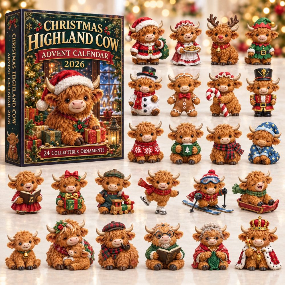 Rustic Highland Cow Holiday Countdown Set — 24-Day Acrylic Charm Advent Calendar For Festive Home Decor & Gift Giving