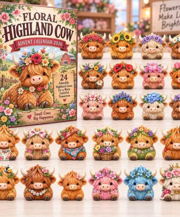 2026 Deluxe Highland Cow Holiday Countdown - 24 Acrylic Charm Set With Reusable Display, Ideal Birthday Or Christmas Gift