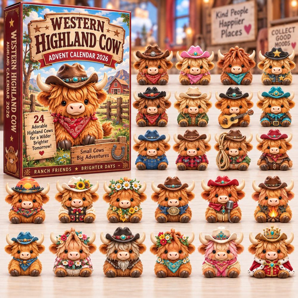 2026 Petite Highland Cow Advent Calendar - 24 Compact Acrylic Charms, Portable Countdown For Travel, Classroom & Family Fun