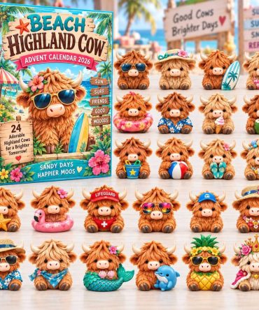 2026 Golden Highland Cow Charm Calendar - 24 Shimmer Acrylic Collectibles, Luxe Holiday Countdown Gift For Animal Lovers