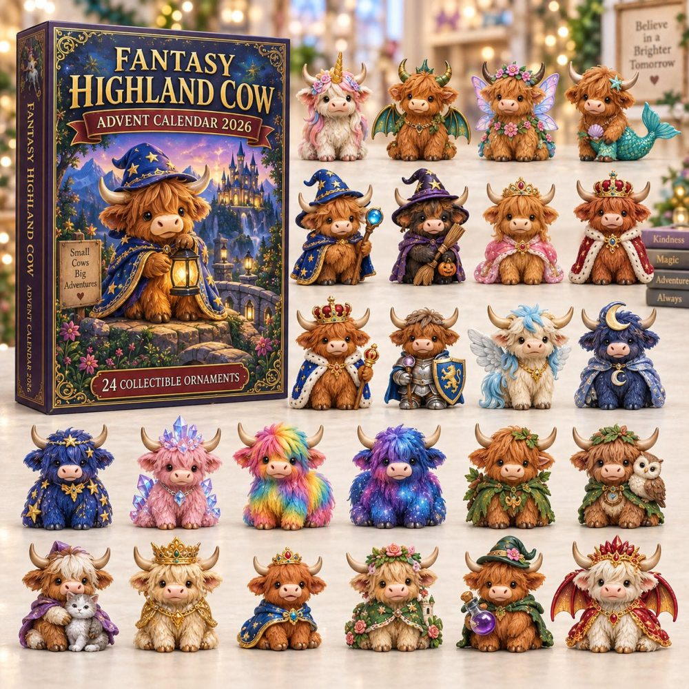 2026 Cute Highland Cow Daily Surprise Calendar - 24 Acrylic Charms, Farm Animal Advent Gift, Perfect Stocking Stuffer