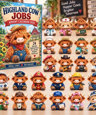 2026 Artisan Highland Cow Countdown Set - 24 Premium Acrylic Charms, Rustic Hand-Illustrated Cow Designs, Unique Holiday Gift