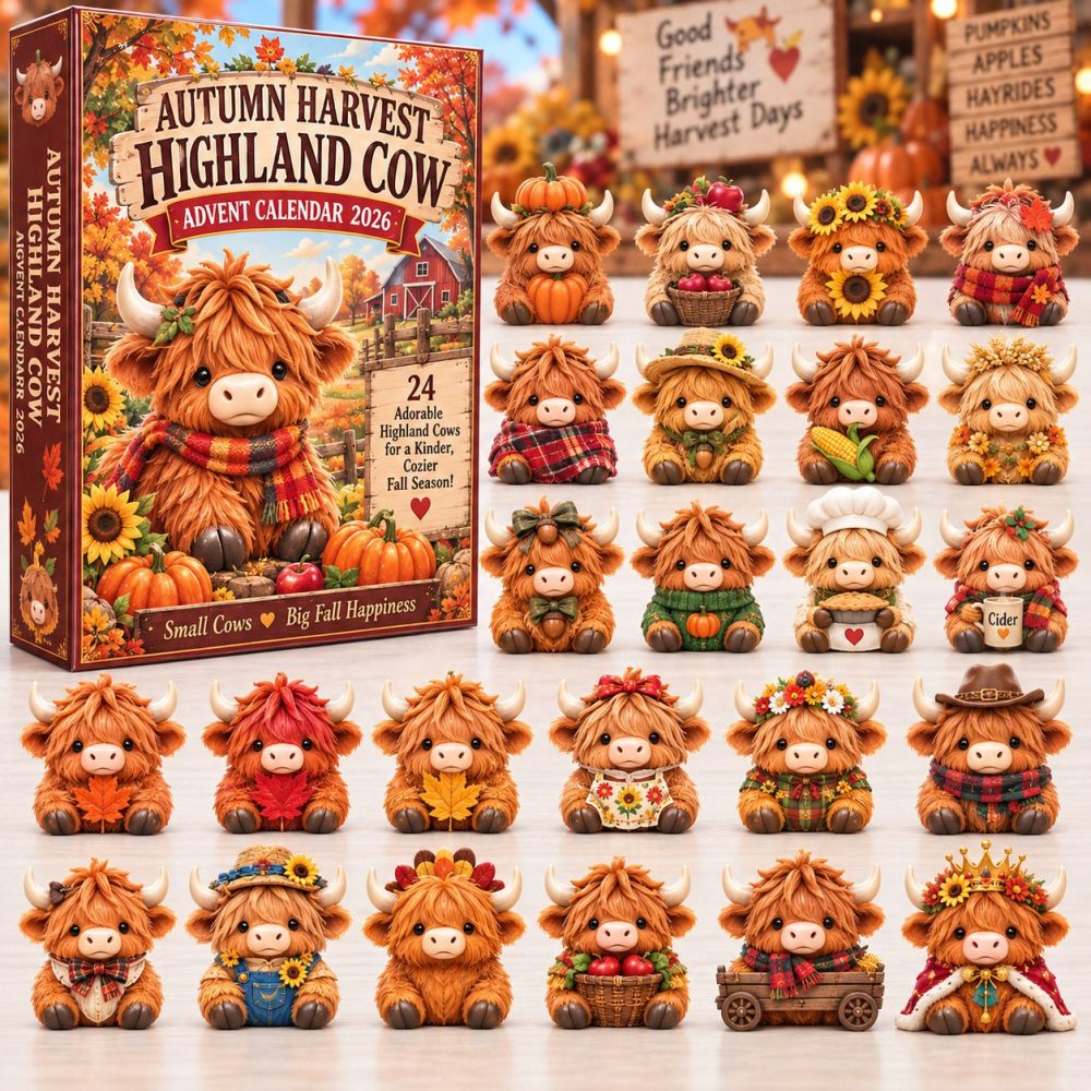 2026 Mini Highland Cow Charm Calendar - 24 Small Acrylic Cow Figures, Cute Daily Countdown For Kids, Stocking Stuffer